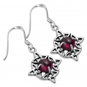 Garnet Celtic Knot Silver Earrings - e303